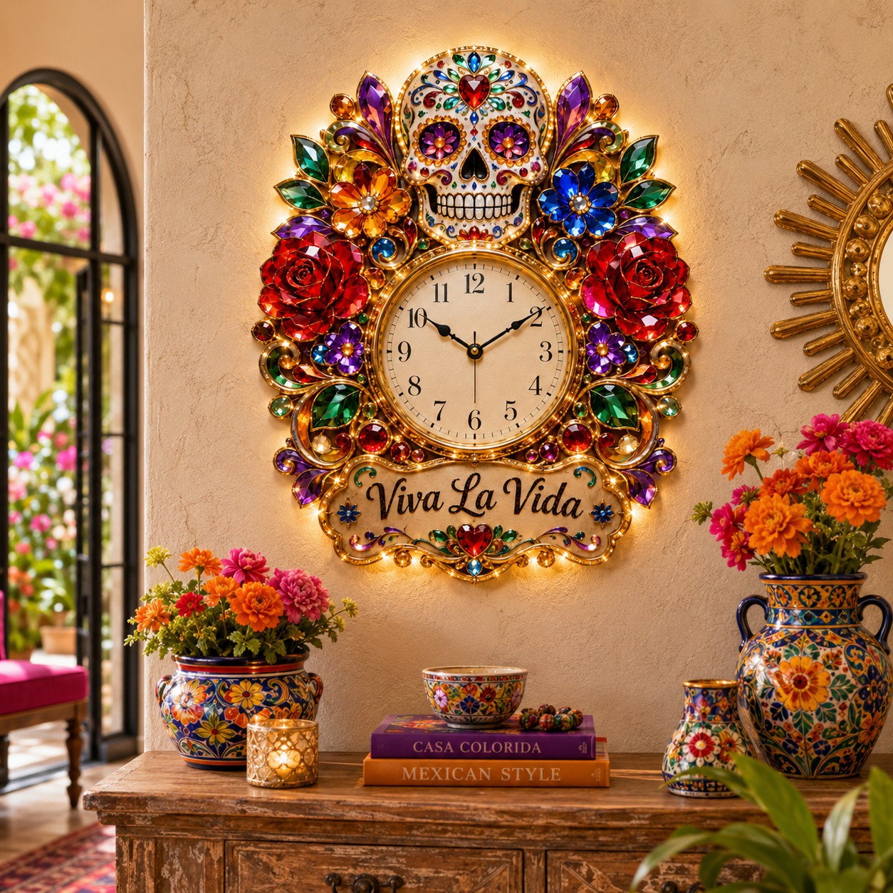 Personalized Sugar Skull Wall Clock with Custom Name — personalized with a custom name