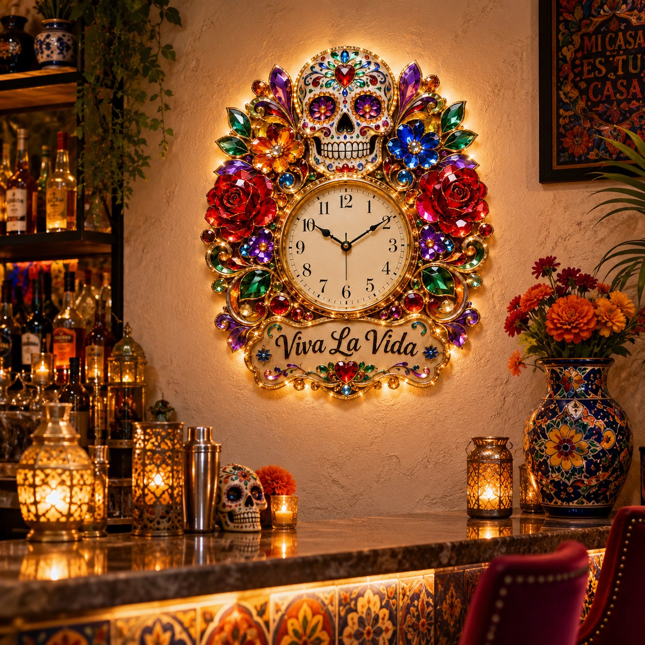 Personalized Sugar Skull Wall Clock with Custom Name — personalized with a custom name