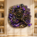 Personalized Purple Gold Hockey Wall Clock with Custom Name — personalized with a custom name