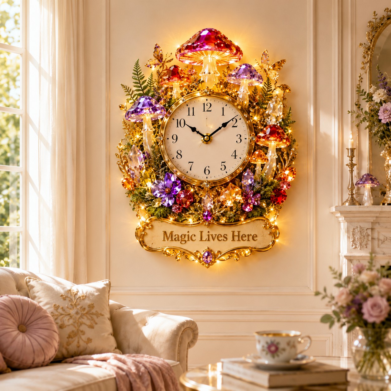 Personalized Mushroom Wall Clock with Custom Name — personalized with a custom name