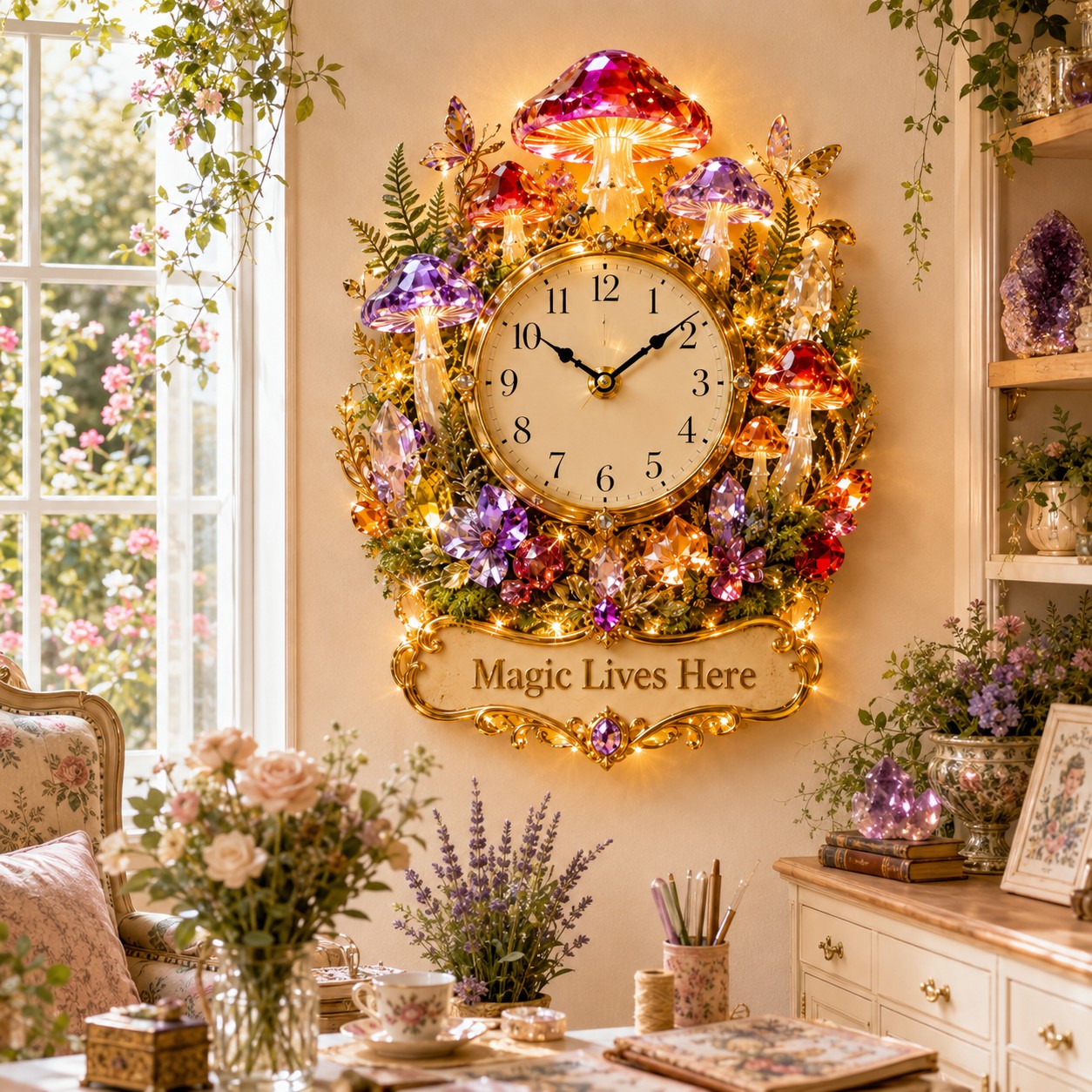 Personalized Mushroom Wall Clock with Custom Name — personalized with a custom name