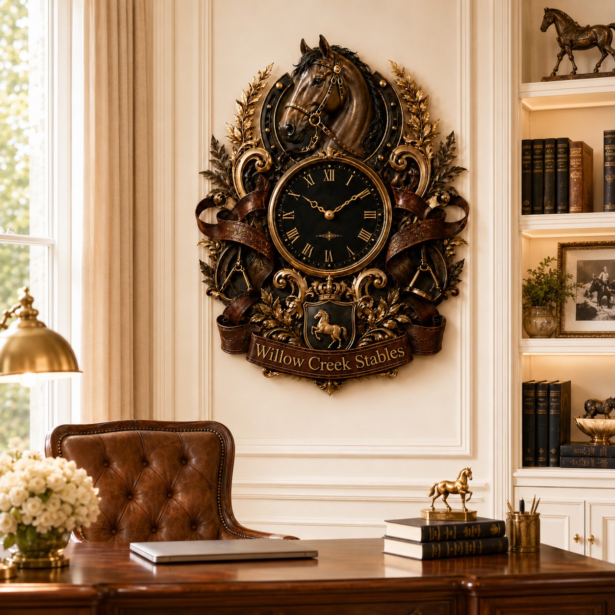 Personalized Equestrian Wall Clock, Custom Name Gift for Horse Lovers — personalized with a custom name