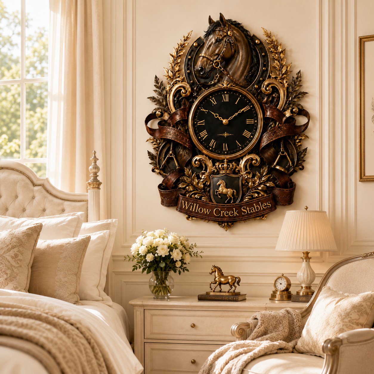 Personalized Equestrian Wall Clock, Custom Name Gift for Horse Lovers — personalized with a custom name