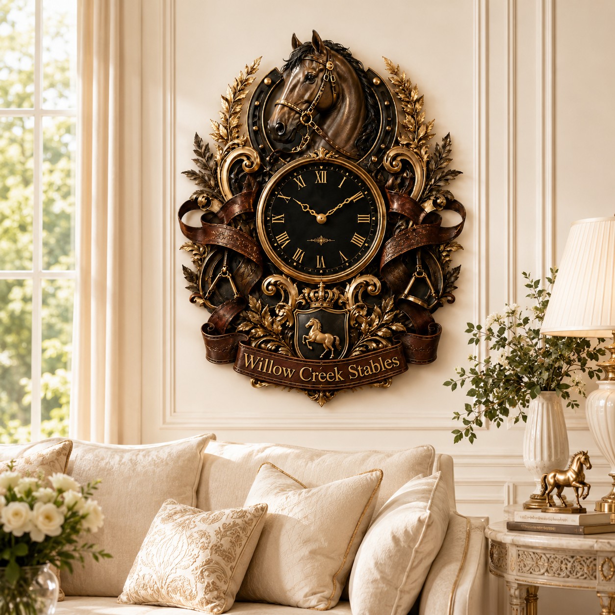 Personalized Equestrian Wall Clock, Custom Name Gift for Horse Lovers — personalized with a custom name