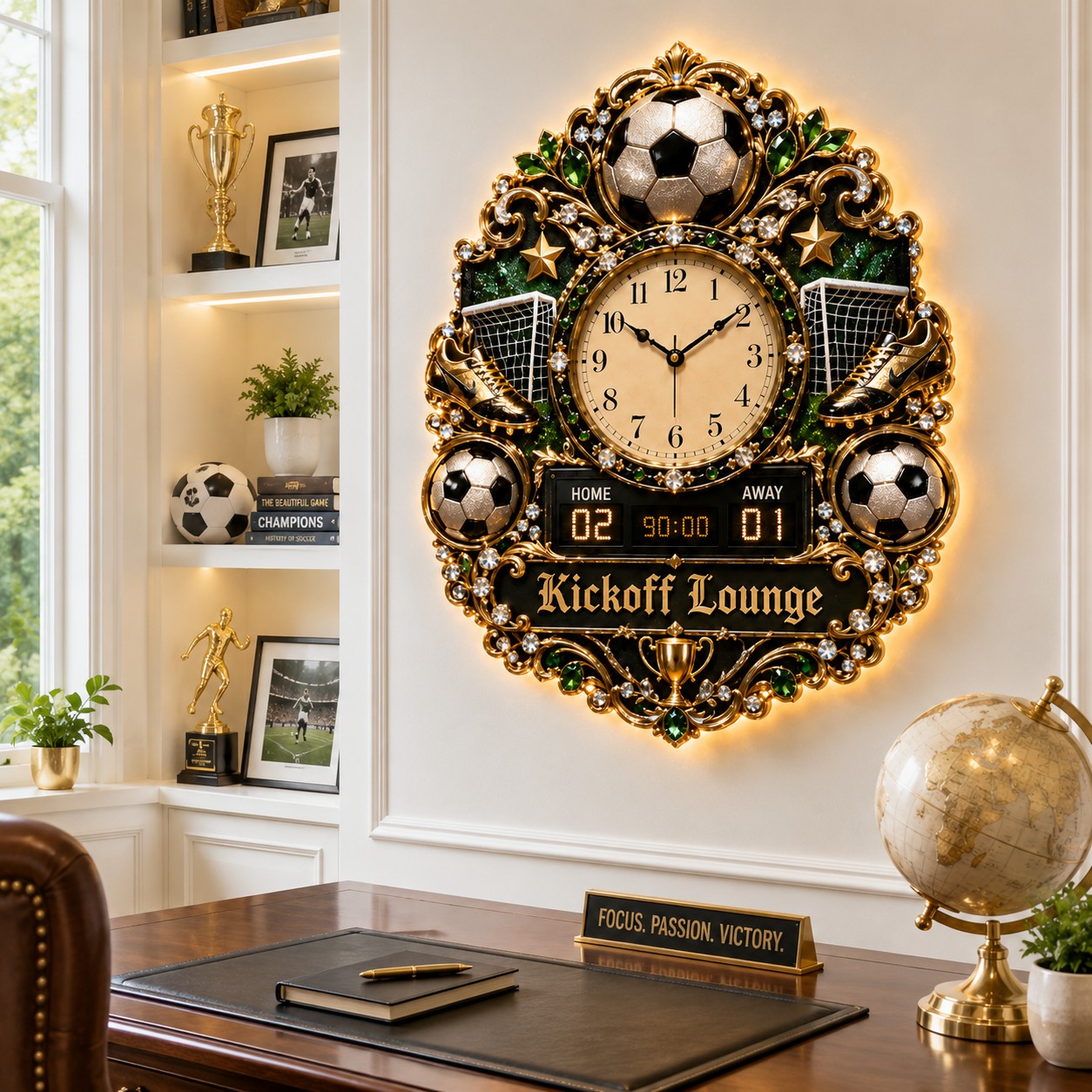 Personalized Soccer Lounge Wall Clock with Custom Name — personalized with a custom name