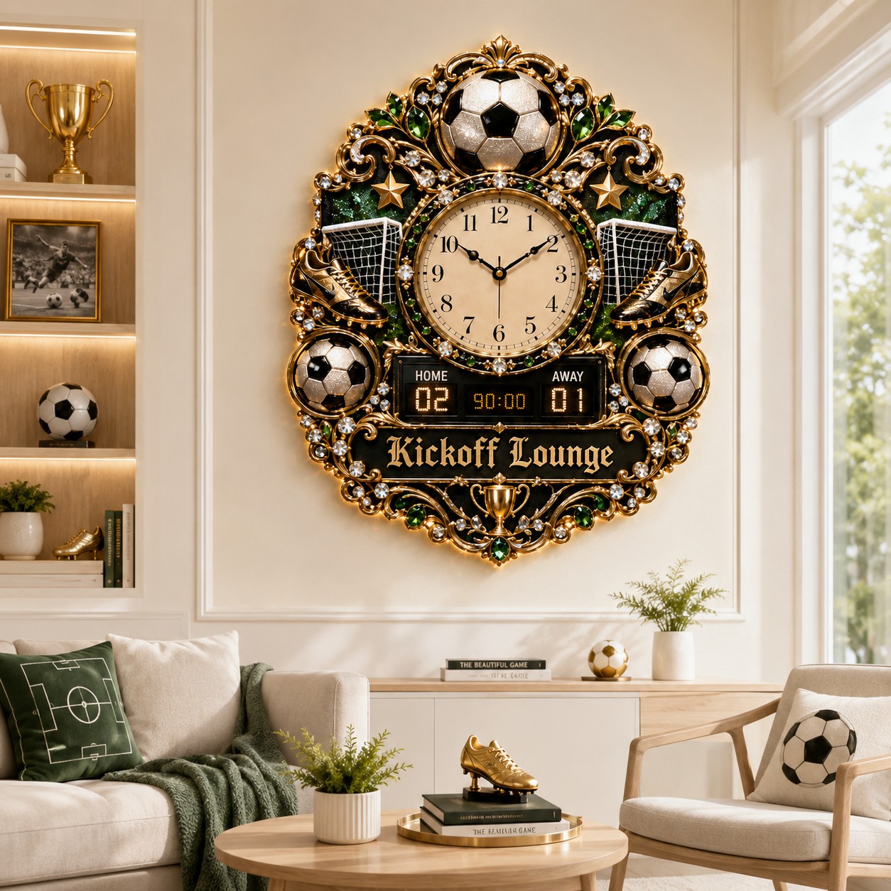 Personalized Soccer Lounge Wall Clock with Custom Name — personalized with a custom name
