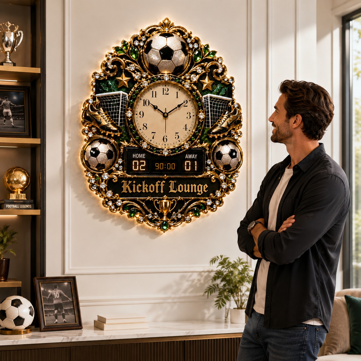 Personalized Soccer Lounge Wall Clock with Custom Name — personalized with a custom name
