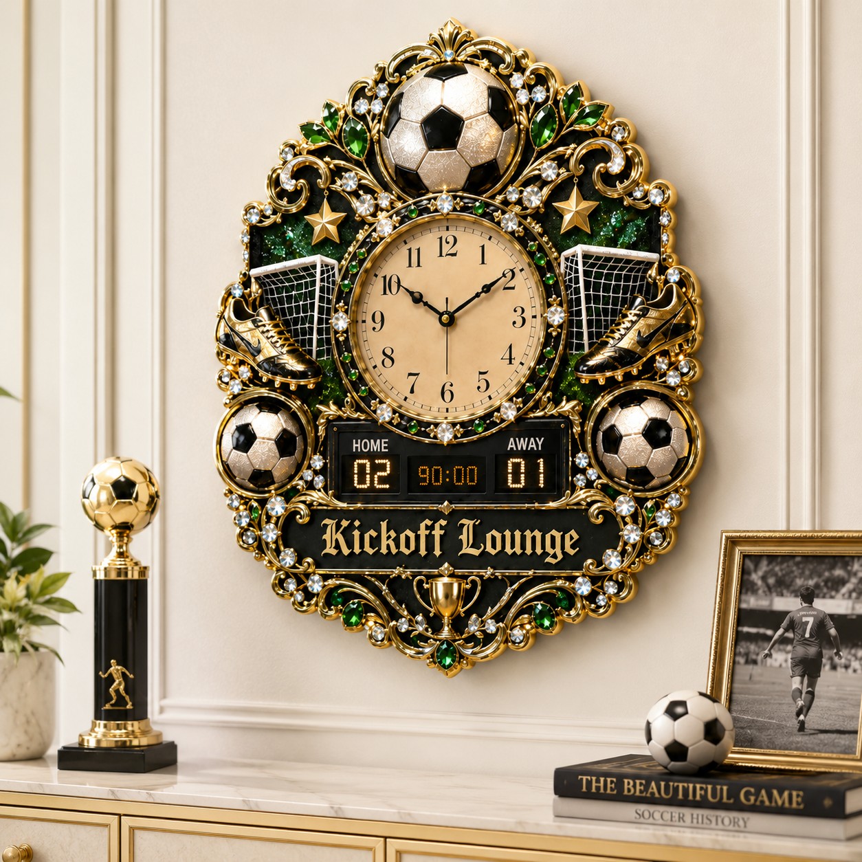 Personalized Soccer Lounge Wall Clock with Custom Name — personalized with a custom name