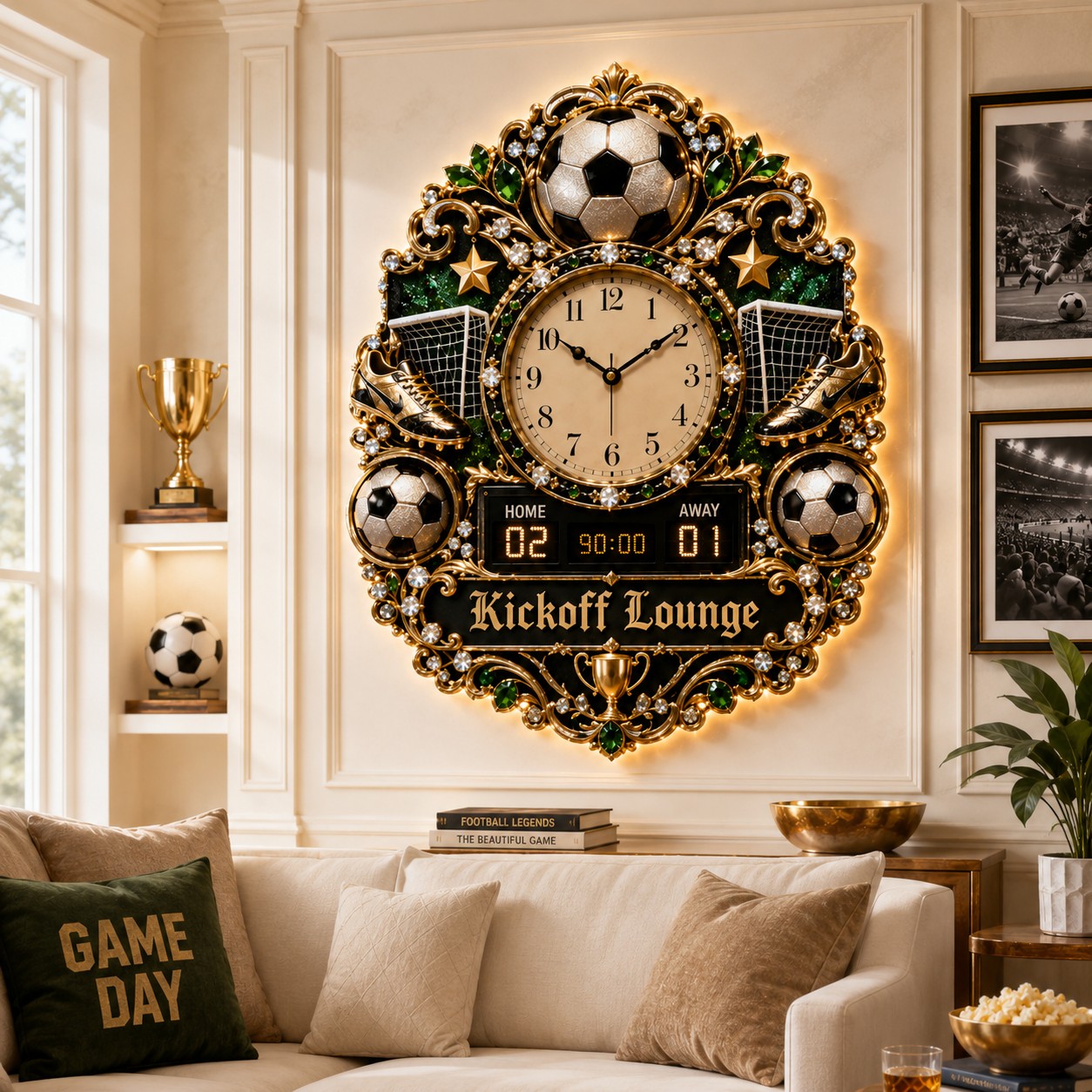 Personalized Soccer Lounge Wall Clock with Custom Name — personalized with a custom name