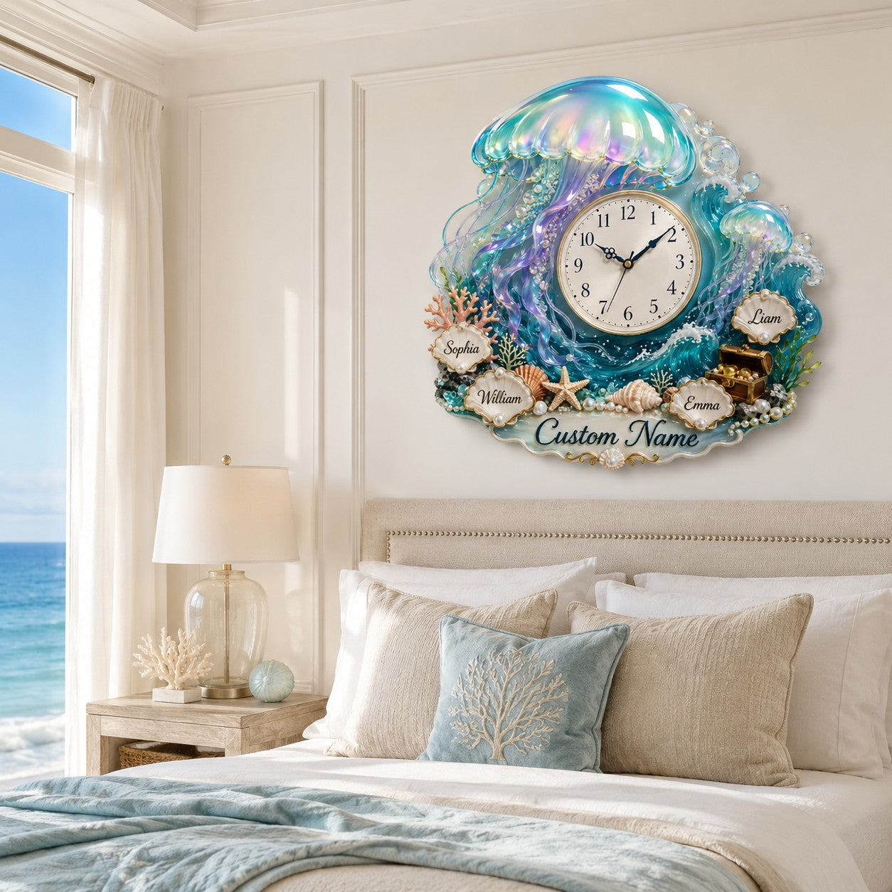 Personalized Family Name Ocean Wall Clock with Custom Name — personalized with a custom name
