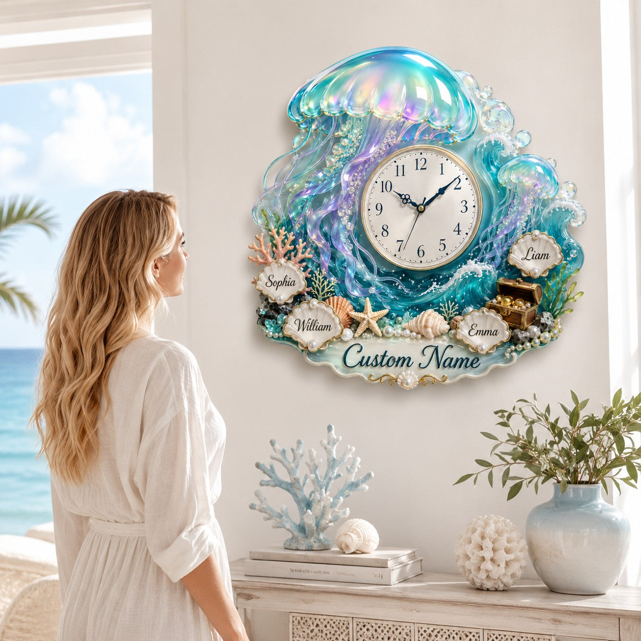 Personalized Family Name Ocean Wall Clock with Custom Name — personalized with a custom name