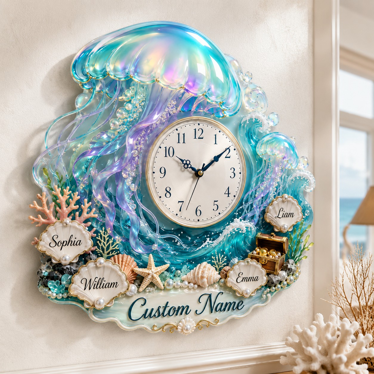 Personalized Family Name Ocean Wall Clock with Custom Name — personalized with a custom name
