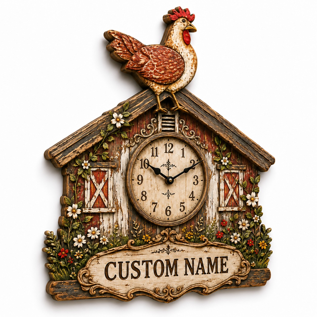 Personalized Chicken Keepers Wall Clock with Custom Name — personalized with a custom name
