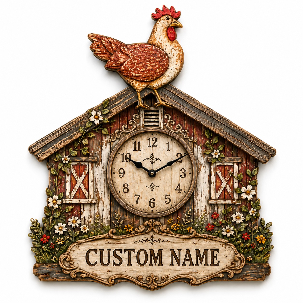 Personalized Chicken Keepers Wall Clock with Custom Name — personalized with a custom name