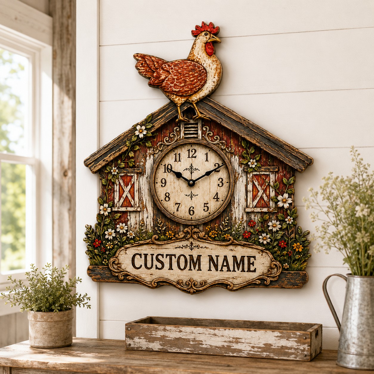 Personalized Chicken Keepers Wall Clock with Custom Name — personalized with a custom name