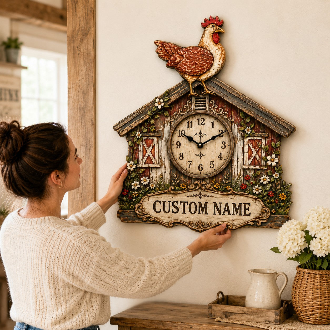 Personalized Chicken Keepers Wall Clock with Custom Name — personalized with a custom name