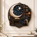 Personalized Moon Library Wall Clock with Custom Name — personalized with a custom name