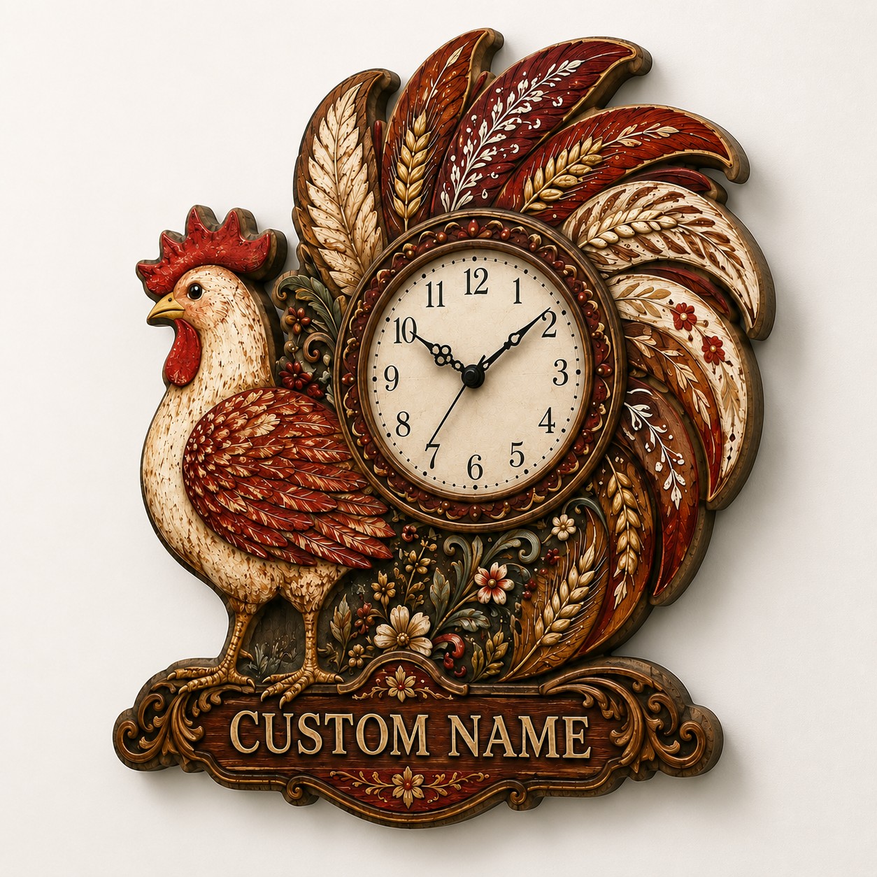 Personalized Rustic Farmhouse Wall Clock with Custom Name — personalized with a custom name