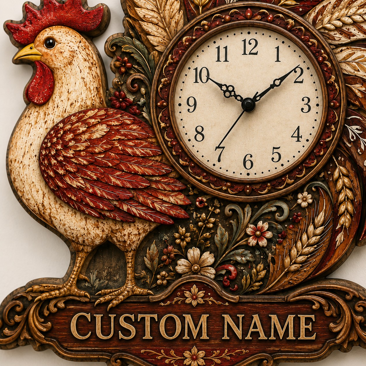Personalized Rustic Farmhouse Wall Clock with Custom Name — personalized with a custom name