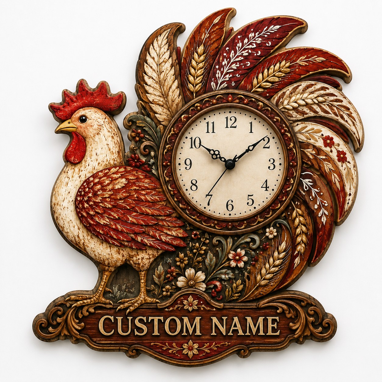 Personalized Rustic Farmhouse Wall Clock with Custom Name — personalized with a custom name