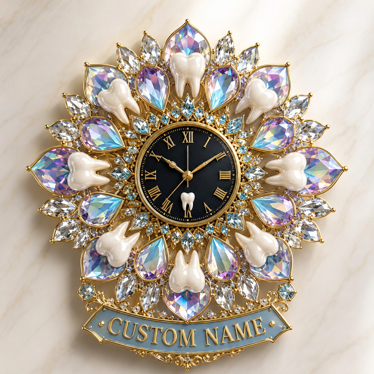 Personalized Dentist Office Wall Clock, Custom Name Gift for Dentists — personalized with a custom name