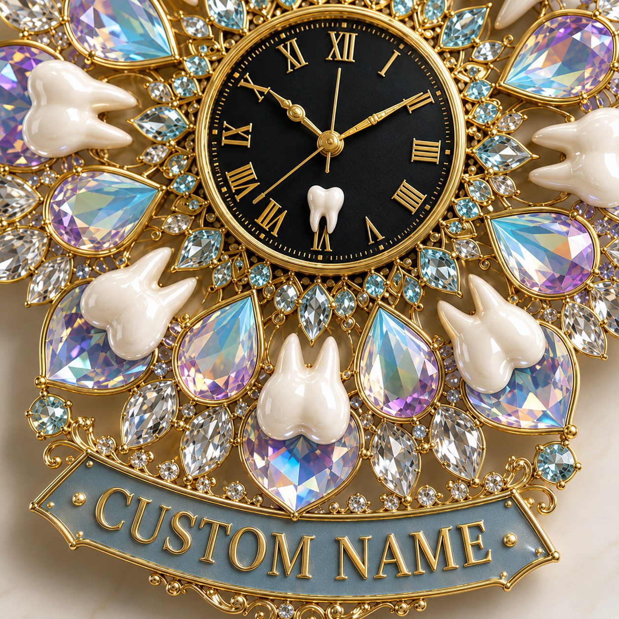 Personalized Dentist Office Wall Clock, Custom Name Gift for Dentists — personalized with a custom name
