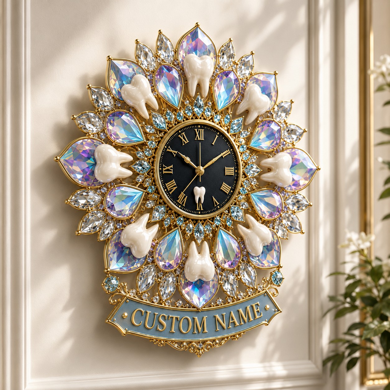 Personalized Dentist Office Wall Clock, Custom Name Gift for Dentists — personalized with a custom name