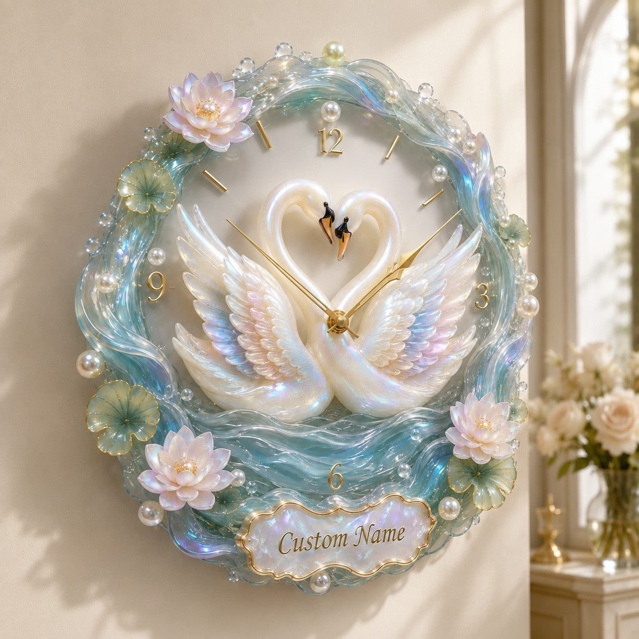 Personalized Elegant Feminine Interiors Wall Clock with Custom Name — personalized with a custom name