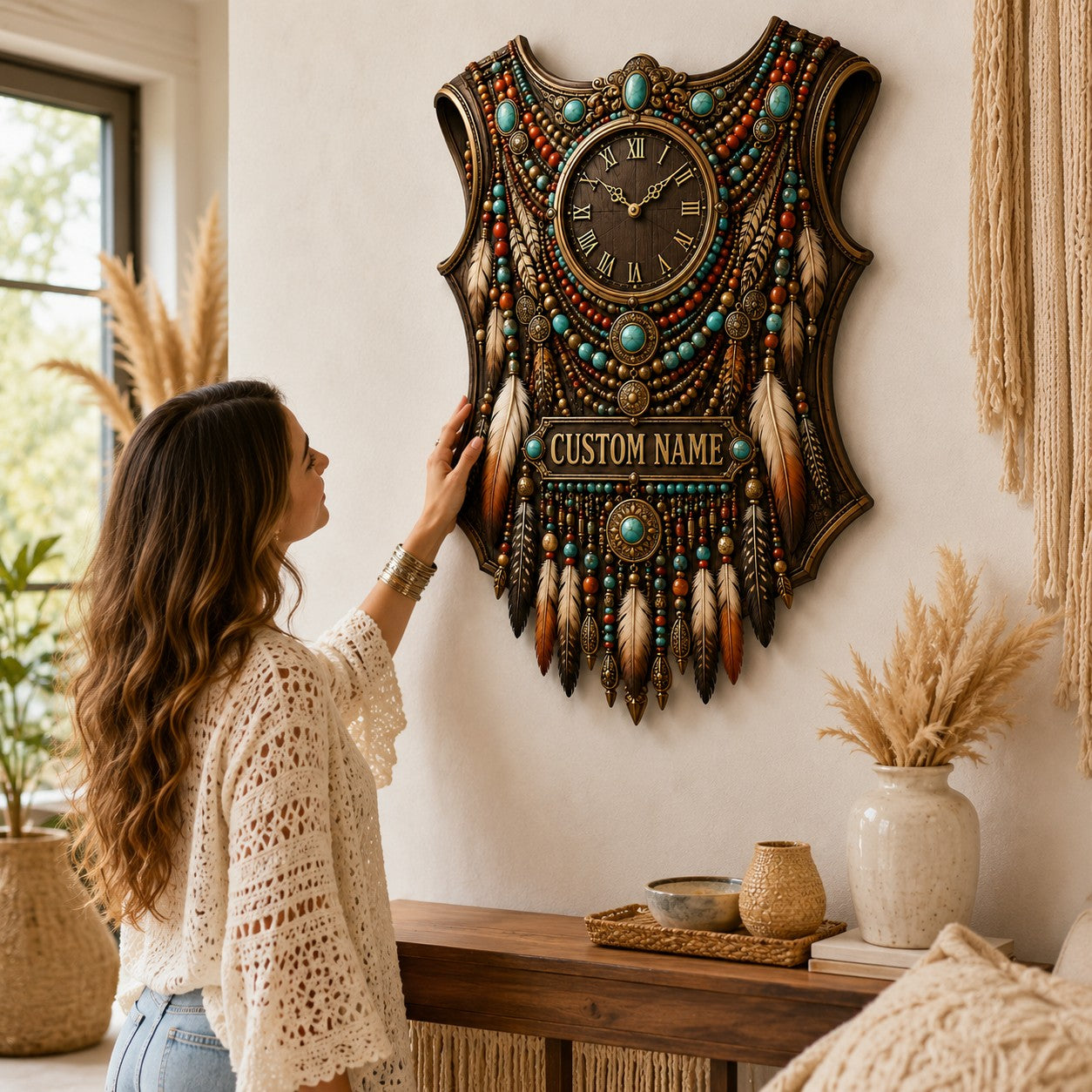 Personalized Tribal Corset Wall Clock with Custom Name — personalized with a custom name