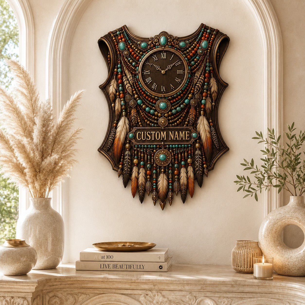 Personalized Tribal Corset Wall Clock with Custom Name — personalized with a custom name