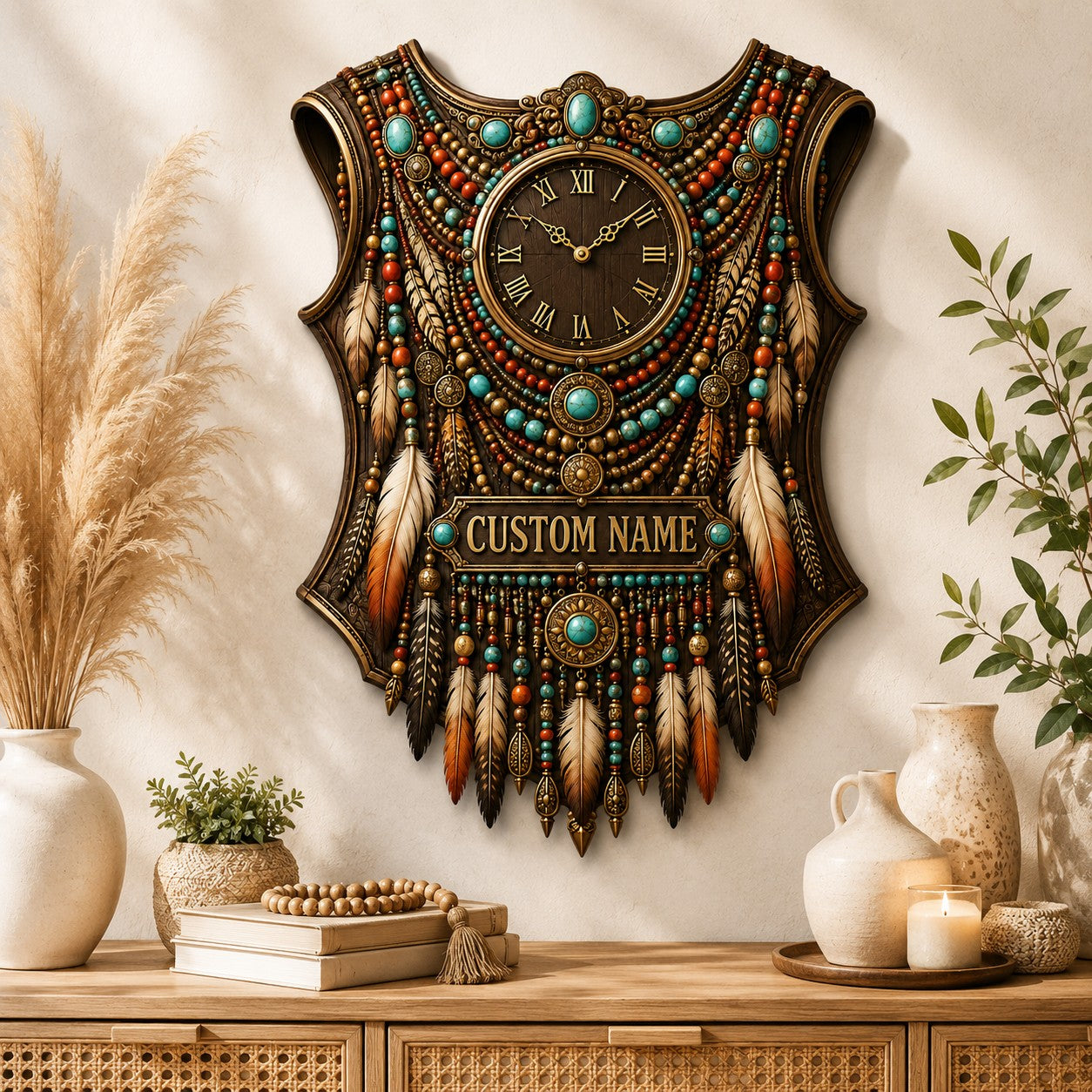Personalized Tribal Corset Wall Clock with Custom Name — personalized with a custom name