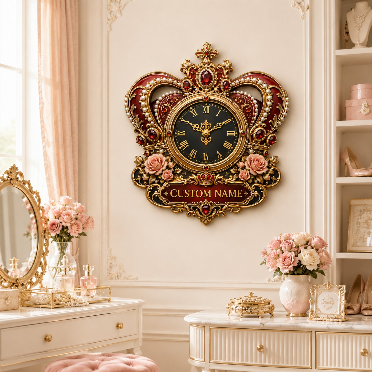 Personalized Princess Crown Wall Clock with Custom Name — personalized with a custom name