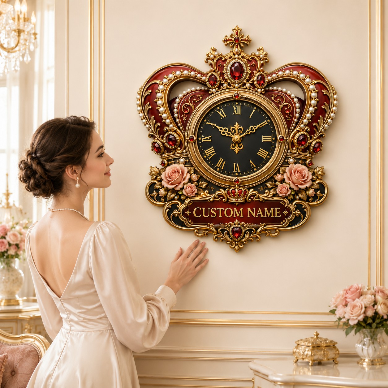 Personalized Princess Crown Wall Clock with Custom Name — personalized with a custom name