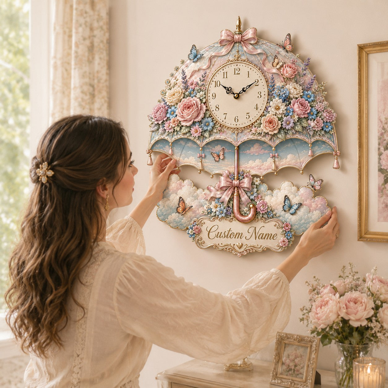 Personalized Umbrella Wall Clock with Custom Name — personalized with a custom name