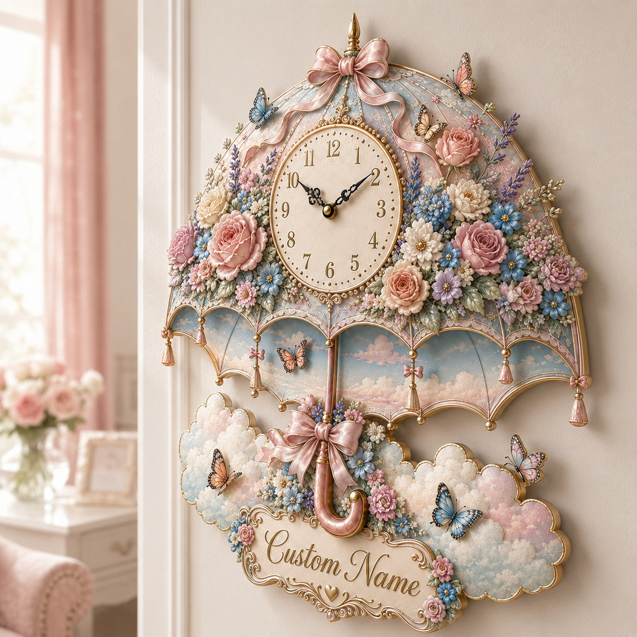 Personalized Umbrella Wall Clock with Custom Name — personalized with a custom name