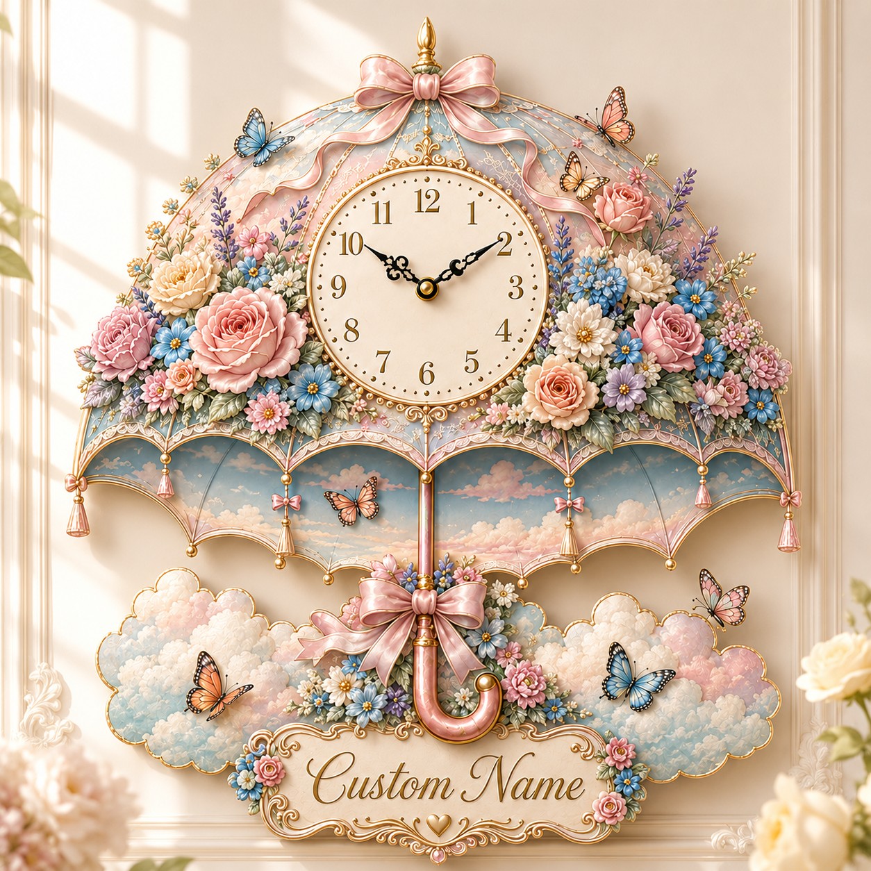 Personalized Umbrella Wall Clock with Custom Name — personalized with a custom name