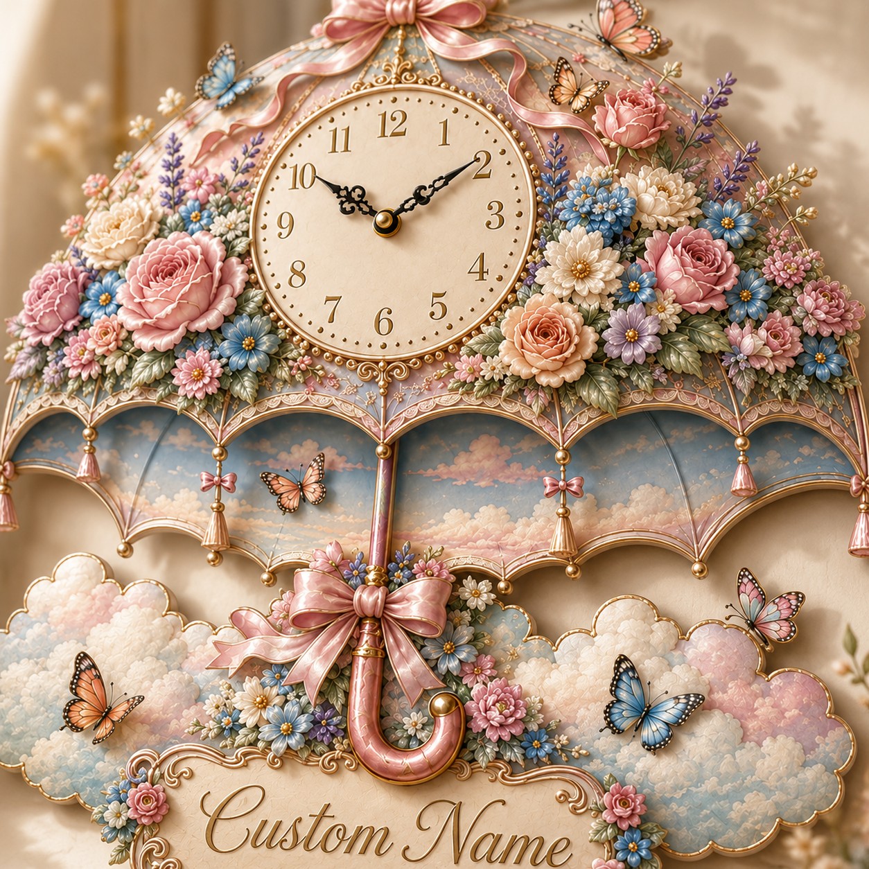 Personalized Umbrella Wall Clock with Custom Name — personalized with a custom name